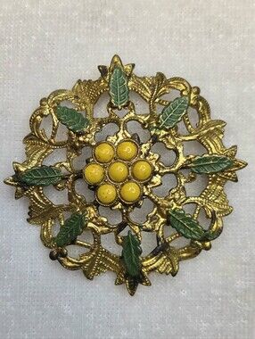 Antique Art Deco Style Czech Filigree Wreath Brooch / Pin